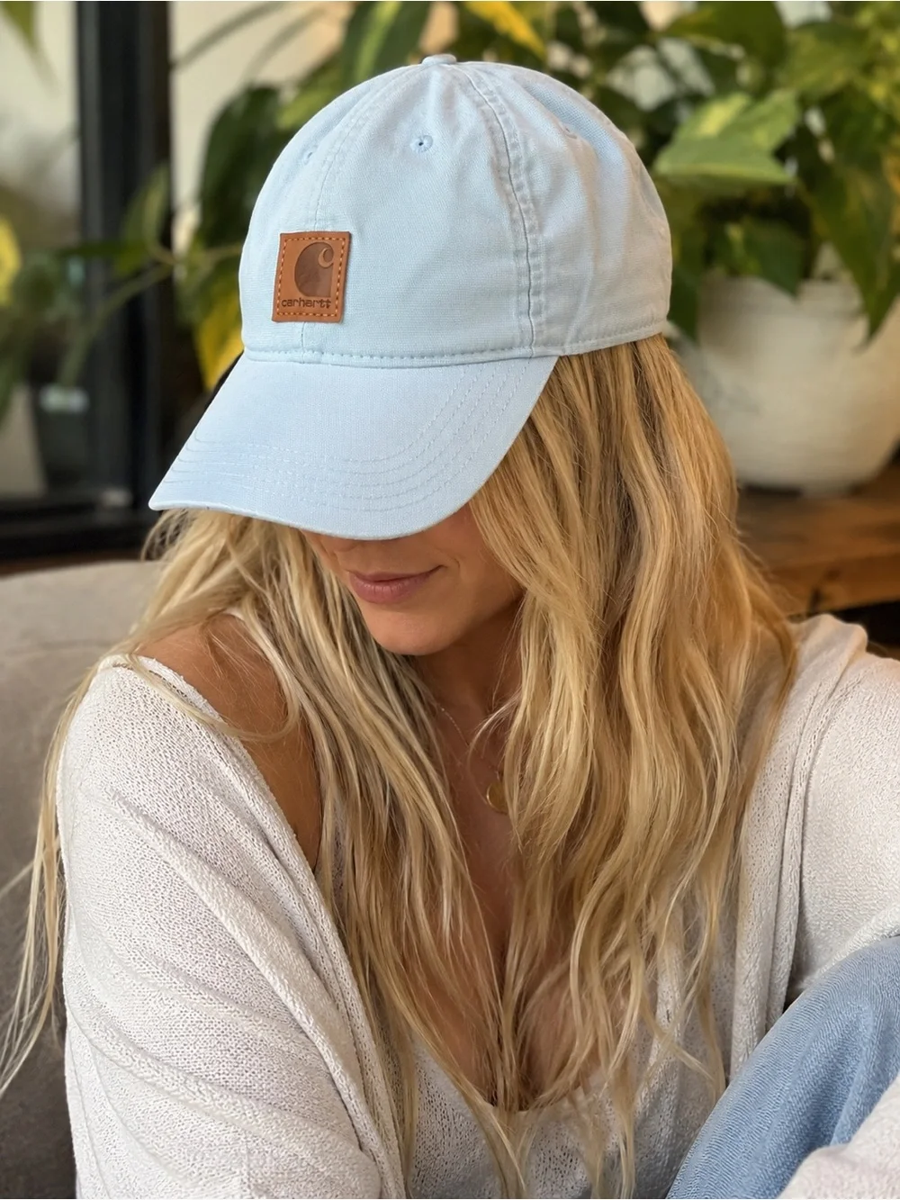 Carhartt Women’s Pale Blue Leather Patch Cap